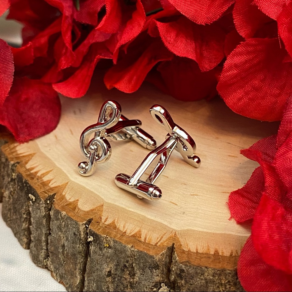 Silver Musical Note Cufflinks - Picture 12 of 16